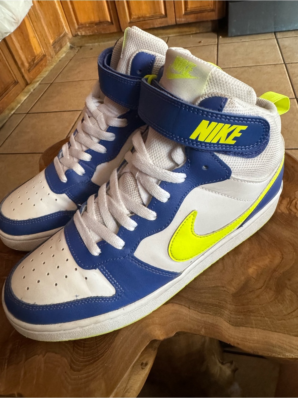 Nike Kids Blue, White & Neon Yellow High-Top Sneakers